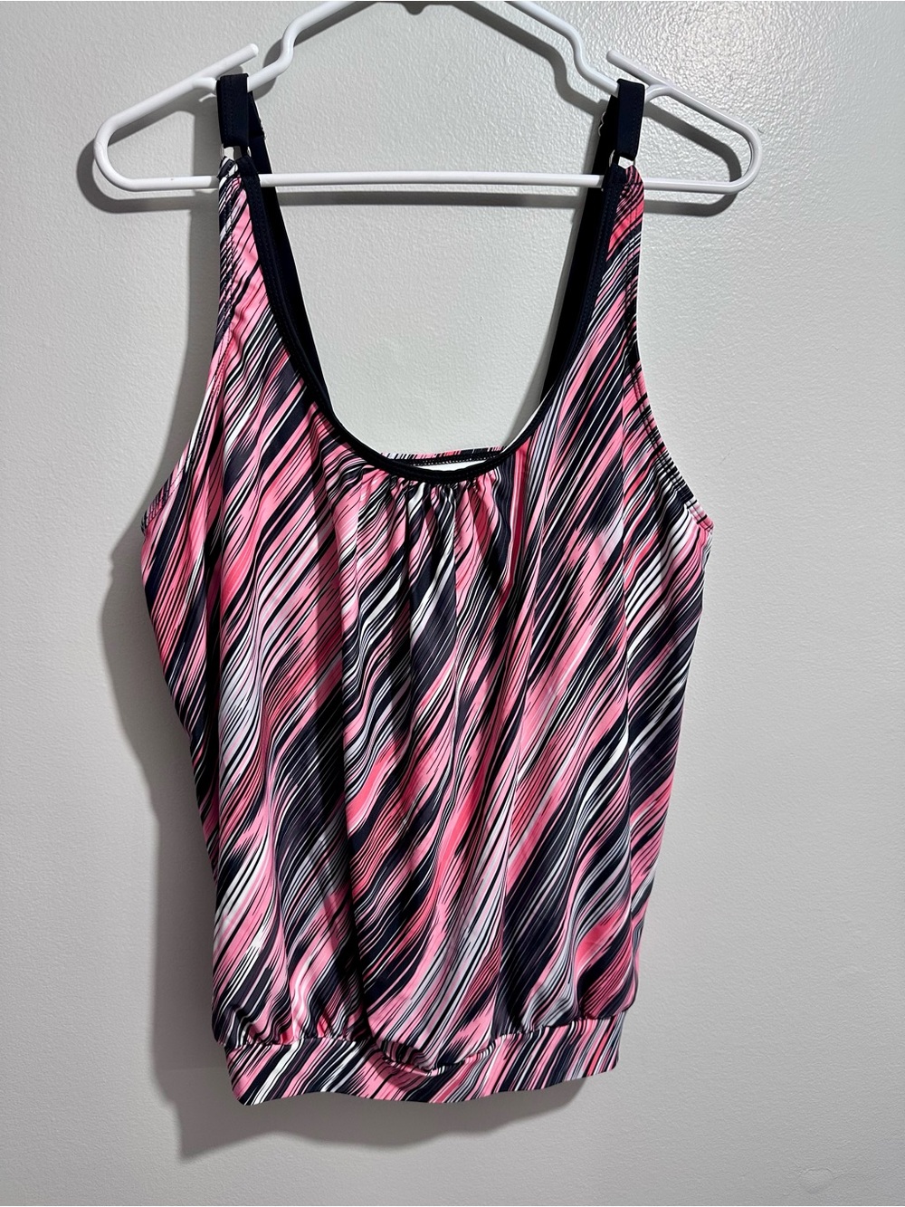 Women’s Pink & Black Striped Tankini Top Size XL (1299)